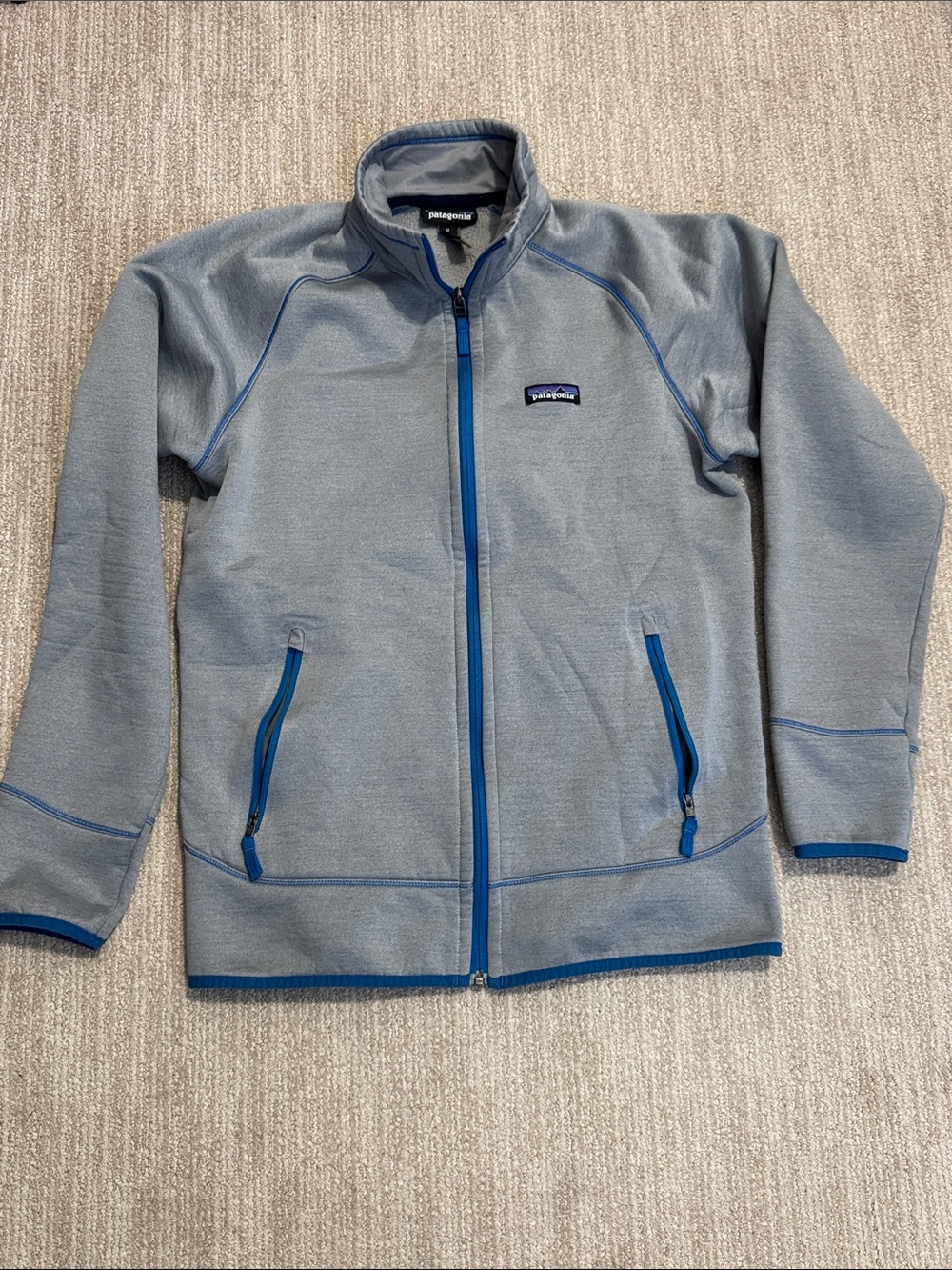 Patagonia Men's M Gray Blue Tech Fleece Jacket Full Zip Performance Outdoor